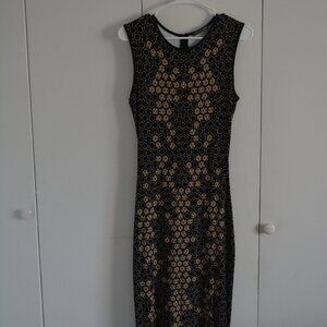 Alexander McQueen, black tan honeycomb, stretch sleeveless dress, size 42